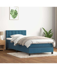 Sommier à lattes de lit et matelas bleu foncé 90x220 cm velours | Mobilier & Déco