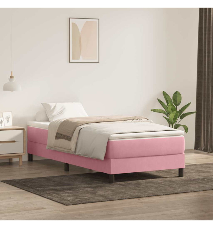 Sommier à lattes de lit avec matelas rose 90x210 cm velours | Mobilier & Déco