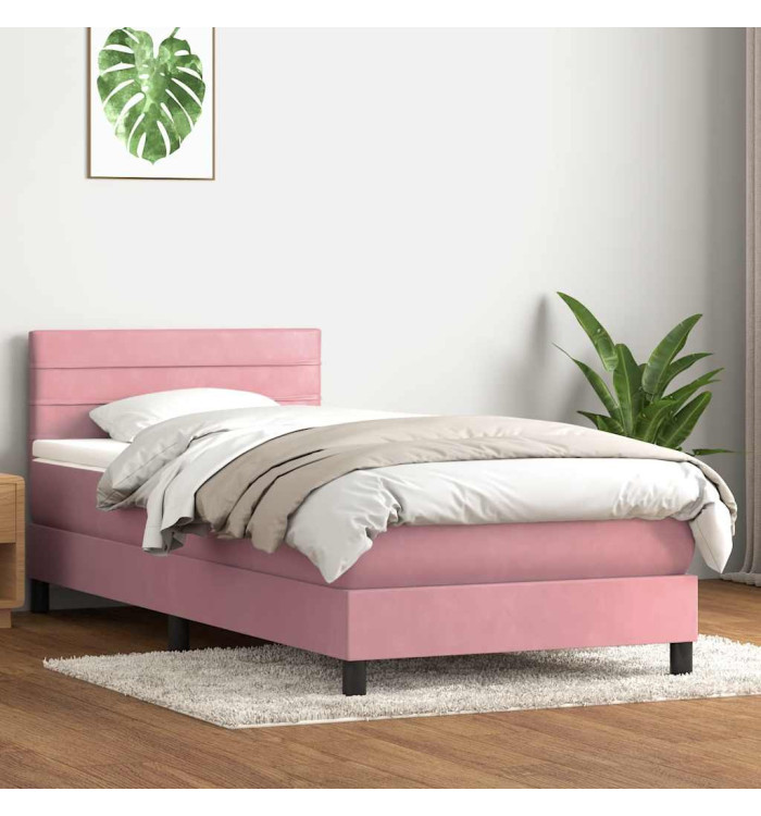 Sommier à lattes de lit avec matelas rose 90x210 cm velours | Mobilier & Déco