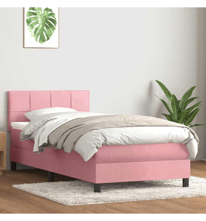 Sommier à lattes de lit avec matelas rose 90x210 cm velours | Mobilier & Déco