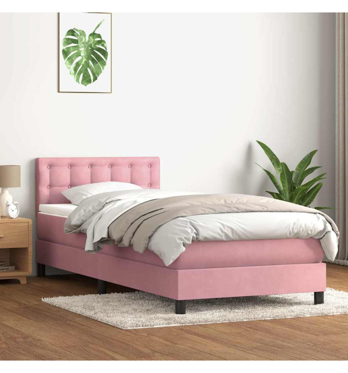 Sommier à lattes de lit avec matelas rose 90x210 cm velours | Mobilier & Déco