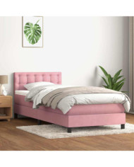 Sommier à lattes de lit avec matelas rose 90x210 cm velours | Mobilier & Déco