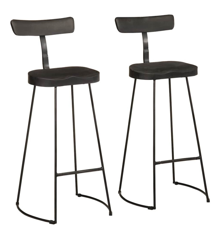 Tabourets de bar lot de 2 noir 49x43x103cm bois manguier massif | Mobilier & Déco