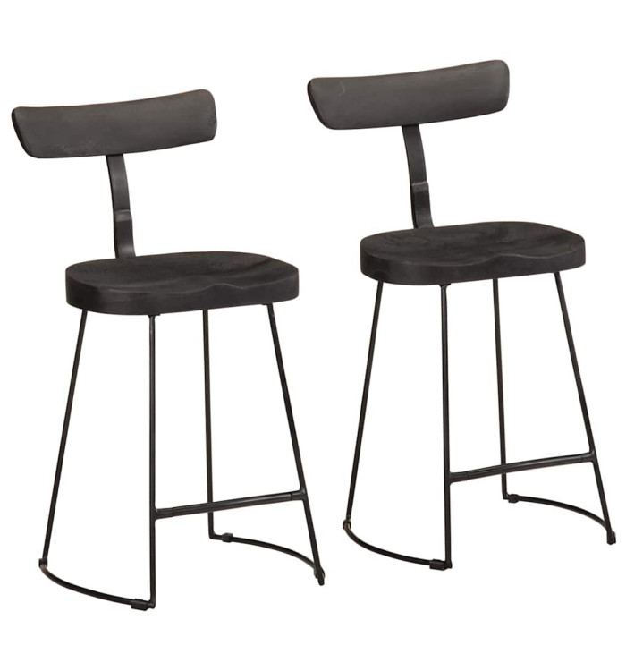 Tabourets de bar lot de 2 noir 49x43x79 cm bois manguier massif | Mobilier & Déco