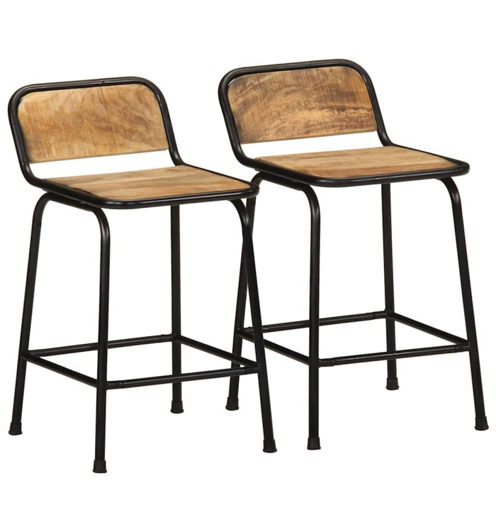 Tabourets de bar lot de 2 pcs bois massif manguier brut | Mobilier & Déco