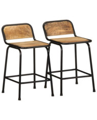 Tabourets de bar lot de 2 pcs bois massif manguier brut | Mobilier & Déco