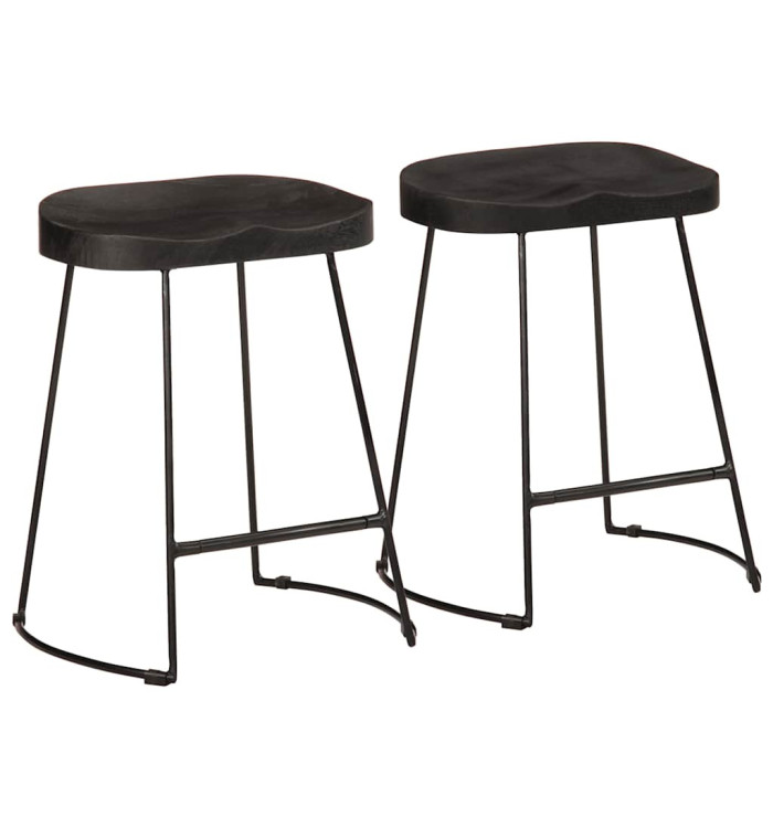 Tabourets de bar lot de 2 noir 46x38x52 cm bois manguier massif | Mobilier & Déco