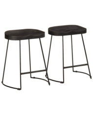 Tabourets de bar lot de 2 noir 46x38x52 cm bois manguier massif | Mobilier & Déco