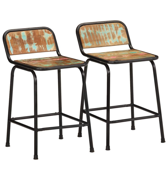 Tabourets de bar lot de 2 46x35,5x70cm bois massif récupération | Mobilier & Déco