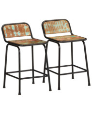 Tabourets de bar lot de 2 46x35,5x70cm bois massif récupération | Mobilier & Déco