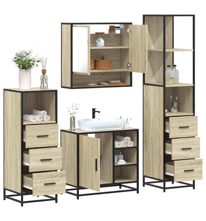 Ensemble de meubles de salle de bain 4 pcs chêne sonoma | Mobilier & Déco