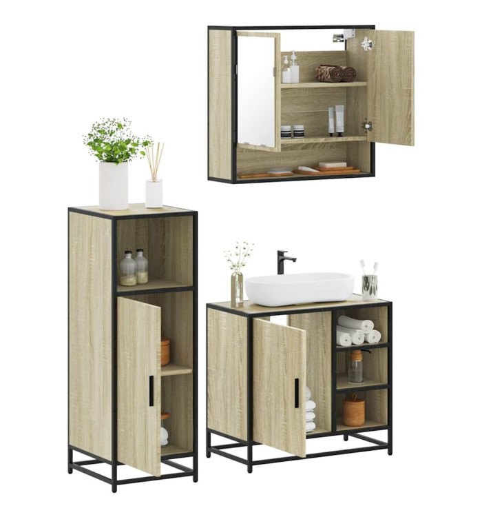 Ensemble de meubles de salle de bain 3 pcs chêne sonoma | Mobilier & Déco