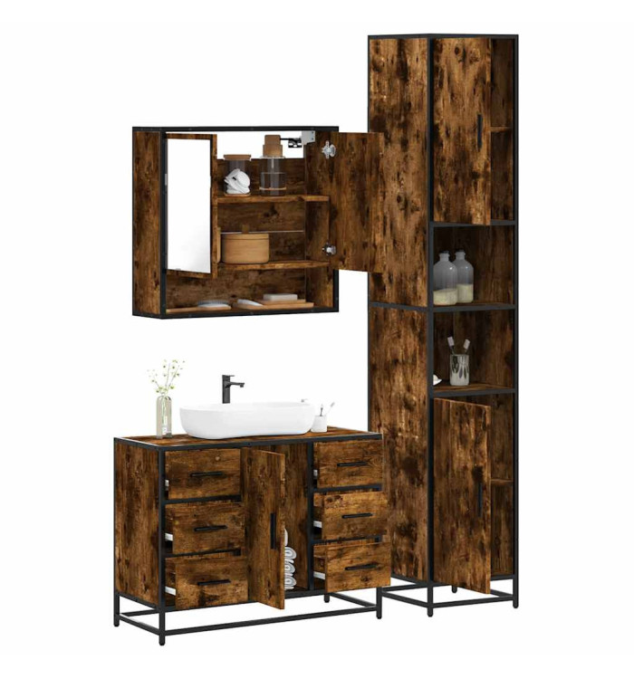 Ensemble de meubles de salle de bain 3 pcs Chêne fumé | Mobilier & Déco