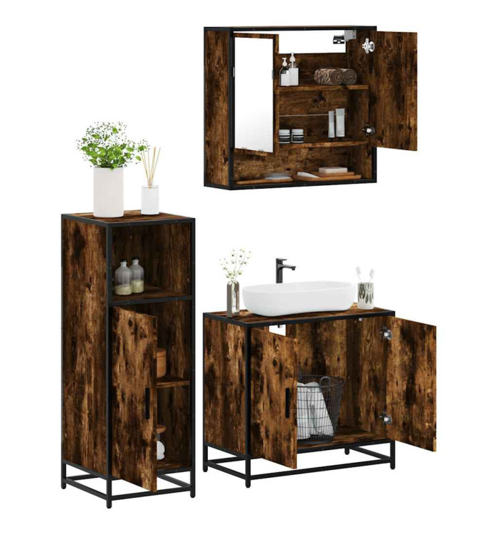 Ensemble de meubles de salle de bain 3 pcs Chêne fumé | Mobilier & Déco