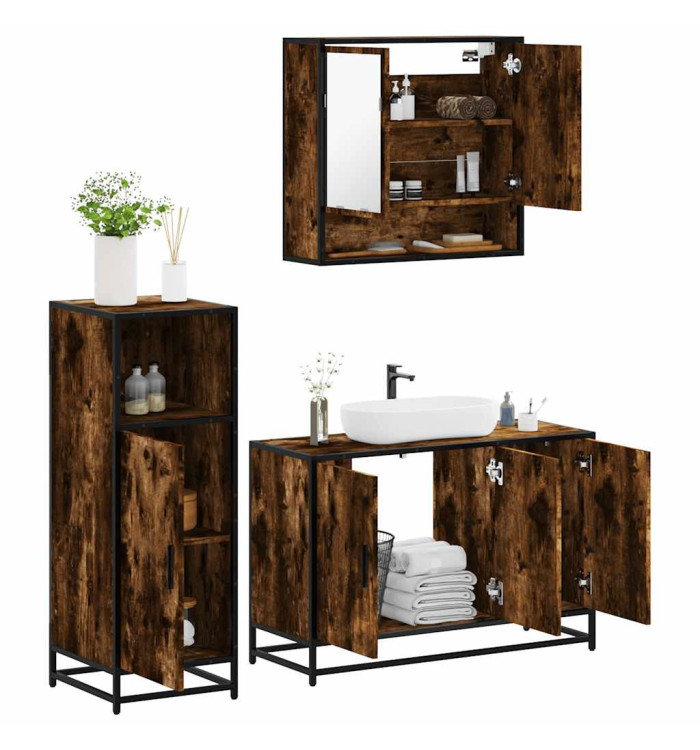 Ensemble de meubles de salle de bain 3 pcs Chêne fumé | Mobilier & Déco