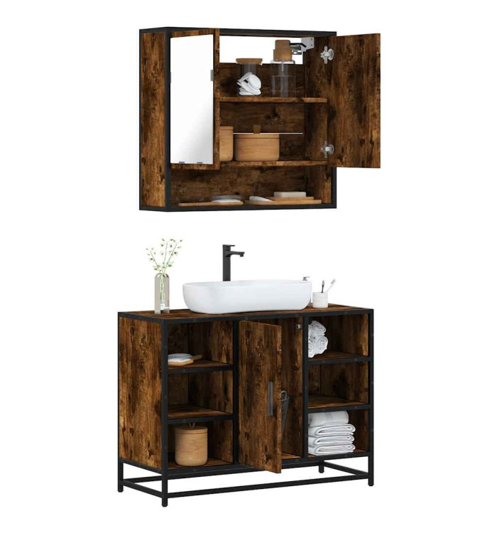 Ensemble de meubles de salle de bain 2 pcs Chêne fumé | Mobilier & Déco