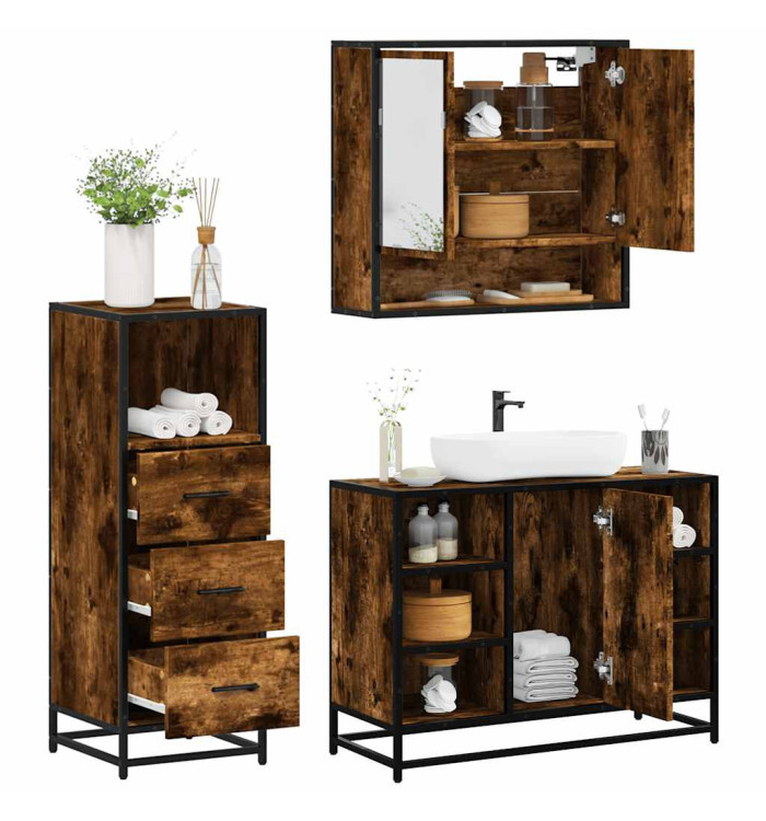 Ensemble de meubles de salle de bain 3 pcs Chêne fumé | Mobilier & Déco