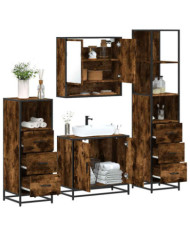 Ensemble meubles salle de bain 4 pcs chêne fumé bois ingénierie | Mobilier & Déco