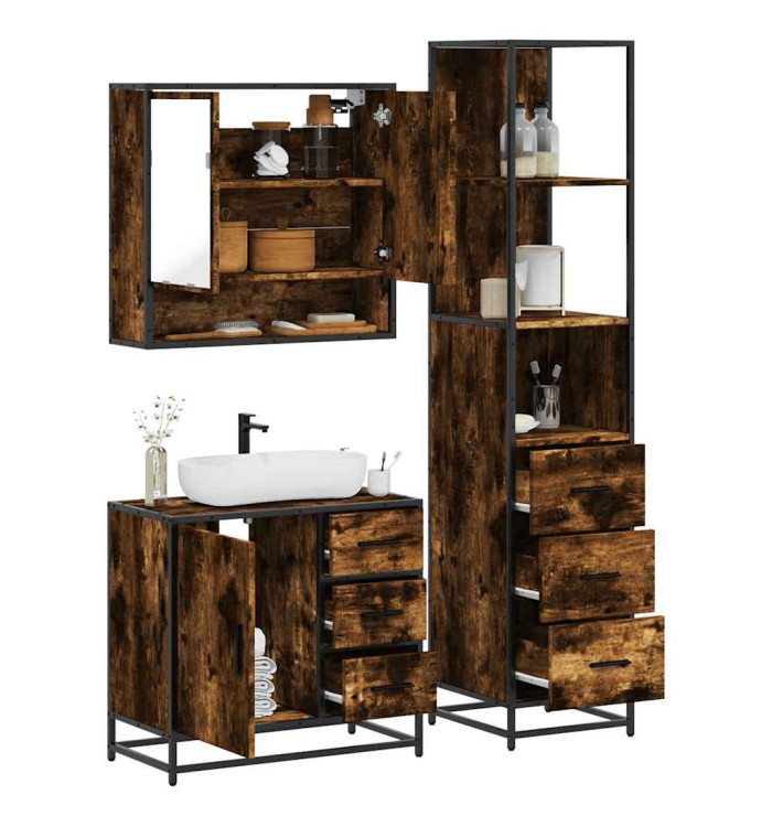 Ensemble de meubles de salle de bain 3 pcs Chêne fumé | Mobilier & Déco