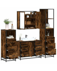 Ensemble meubles salle de bain 4 pcs chêne fumé bois ingénierie | Mobilier & Déco
