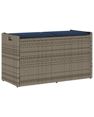 Banc de rangement extérieur coussin gris 100 cm résine tressée | Mobilier & Déco