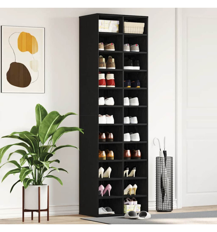 Armoire à chaussures chêne noir 54x34x183 cm bois d'ingénierie | Mobilier & Déco