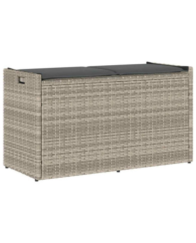 Banc de rangement extérieur coussin gris clair 100 cm polyrotin | Mobilier & Déco
