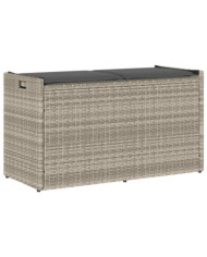 Banc de rangement extérieur coussin gris clair 100 cm polyrotin | Mobilier & Déco