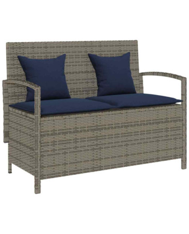  Banc de rangement de jardin avec coussin gris résine tressée | Mobilier & Déco