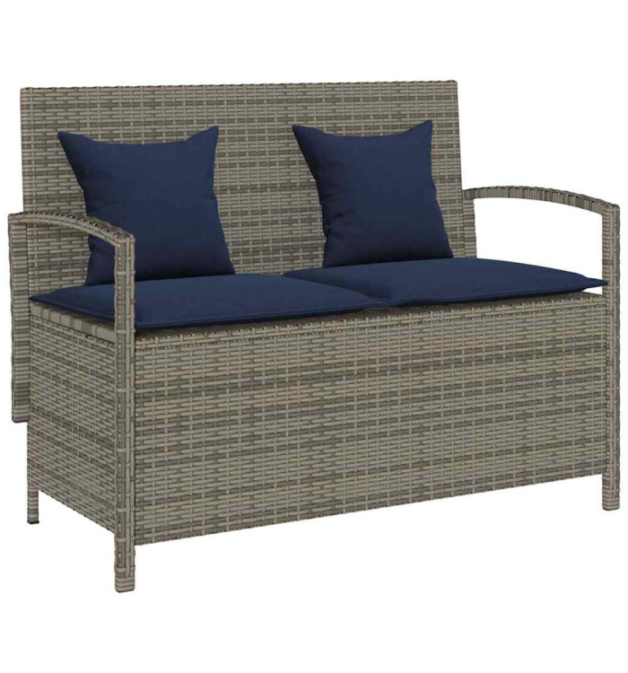  Banc de rangement de jardin avec coussin gris résine tressée | Mobilier & Déco