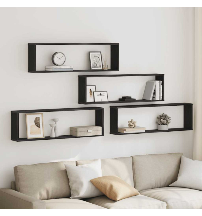 Étagères murales cube 4 pcs chêne noir 100x15x30 cm bois | Mobilier & Déco