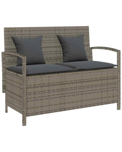  Banc de rangement de jardin avec coussin gris résine tressée | Mobilier & Déco