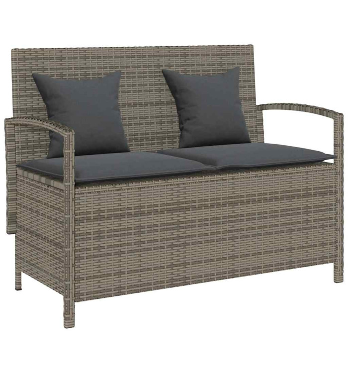  Banc de rangement de jardin avec coussin gris résine tressée | Mobilier & Déco