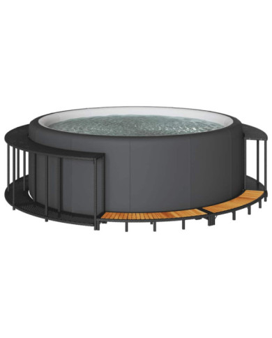 Cadre de bain à remous rangement et marche noir résine tressée | Mobilier & Déco