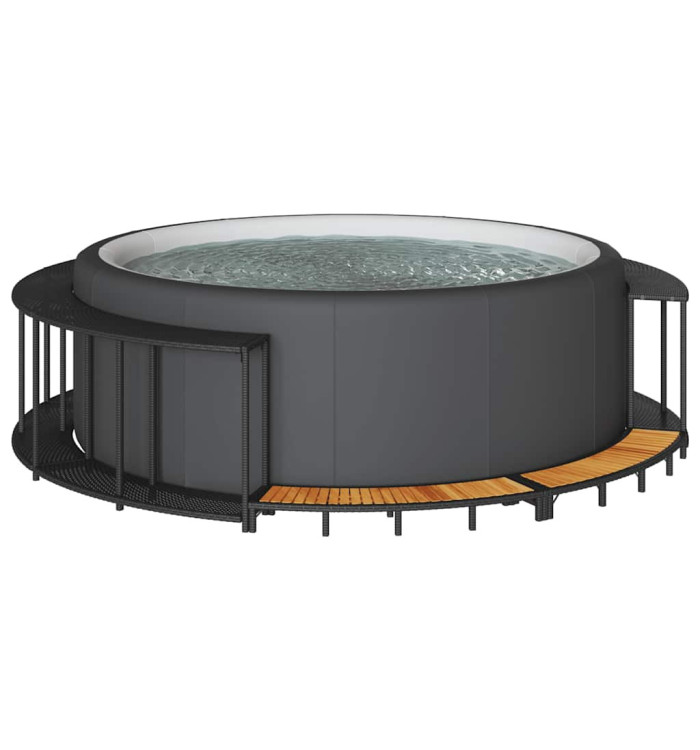 Cadre de bain à remous rangement et marche noir résine tressée | Mobilier & Déco