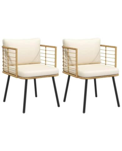Chaises de jardin lot de 2 avec coussins naturel résine tressée | Mobilier & Déco