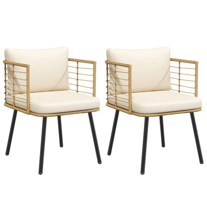 Chaises de jardin lot de 2 avec coussins naturel résine tressée | Mobilier & Déco
