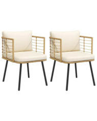 Chaises de jardin lot de 2 avec coussins naturel résine tressée | Mobilier & Déco