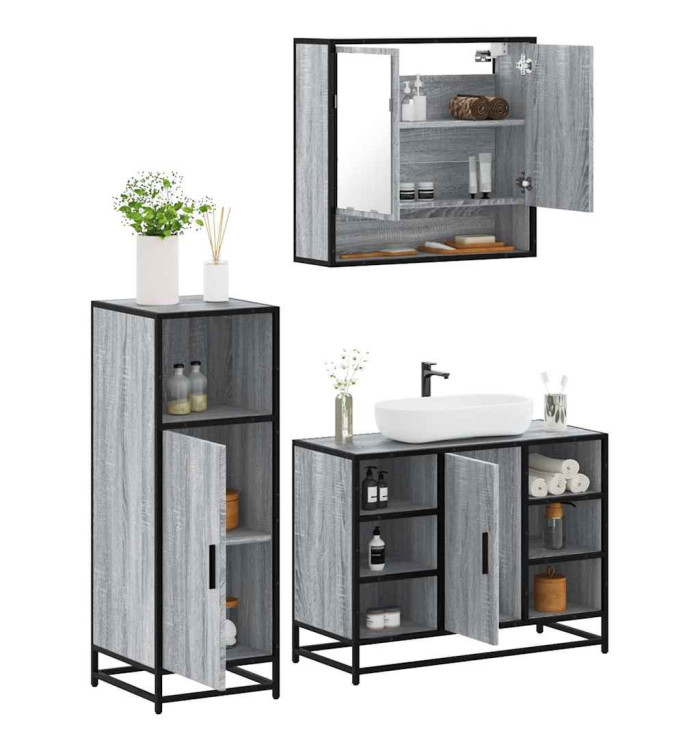 Ensemble de meubles de salle de bain 3 pcs Sonoma gris | Mobilier & Déco
