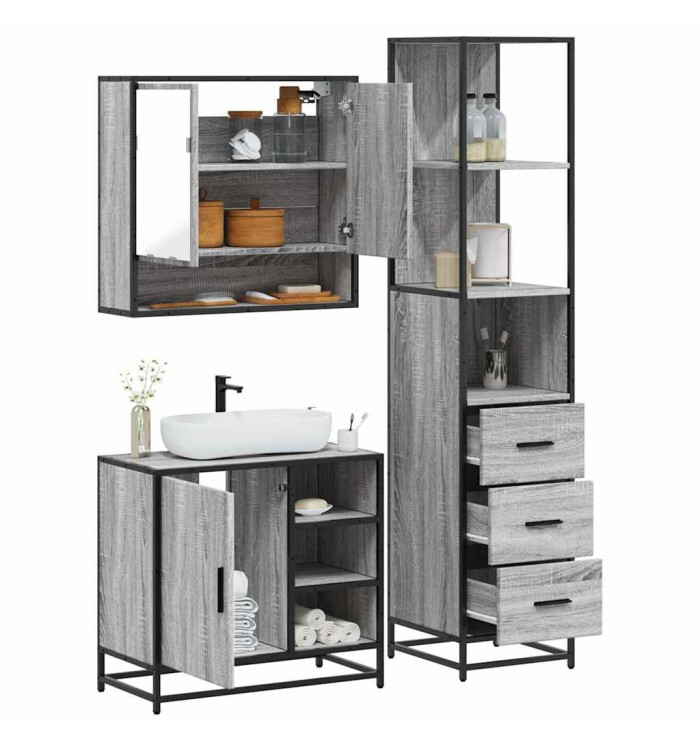Ensemble de meubles de salle de bain 3 pcs Sonoma gris | Mobilier & Déco