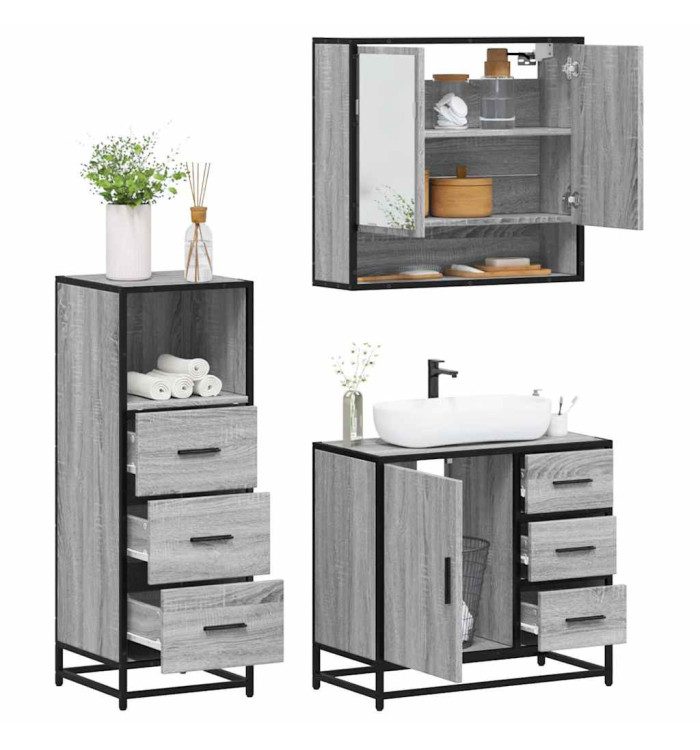 Ensemble de meubles de salle de bain 3 pcs Sonoma gris | Mobilier & Déco