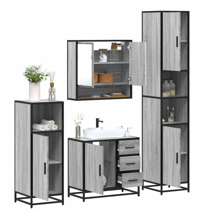 Ensemble de meubles de salle de bain 4 pcs sonoma gris | Mobilier & Déco