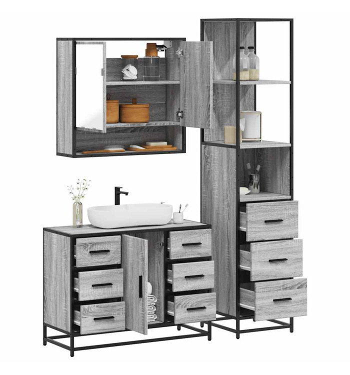 Ensemble de meubles de salle de bain 3 pcs Sonoma gris | Mobilier & Déco
