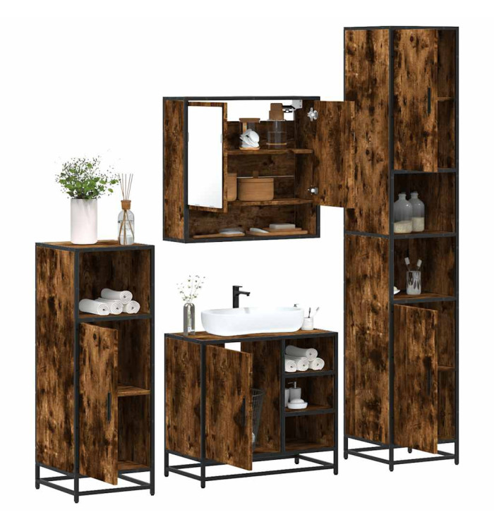 Ensemble meubles salle de bain 4 pcs chêne fumé bois ingénierie | Mobilier & Déco