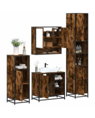 Ensemble meubles salle de bain 4 pcs chêne fumé bois ingénierie | Mobilier & Déco