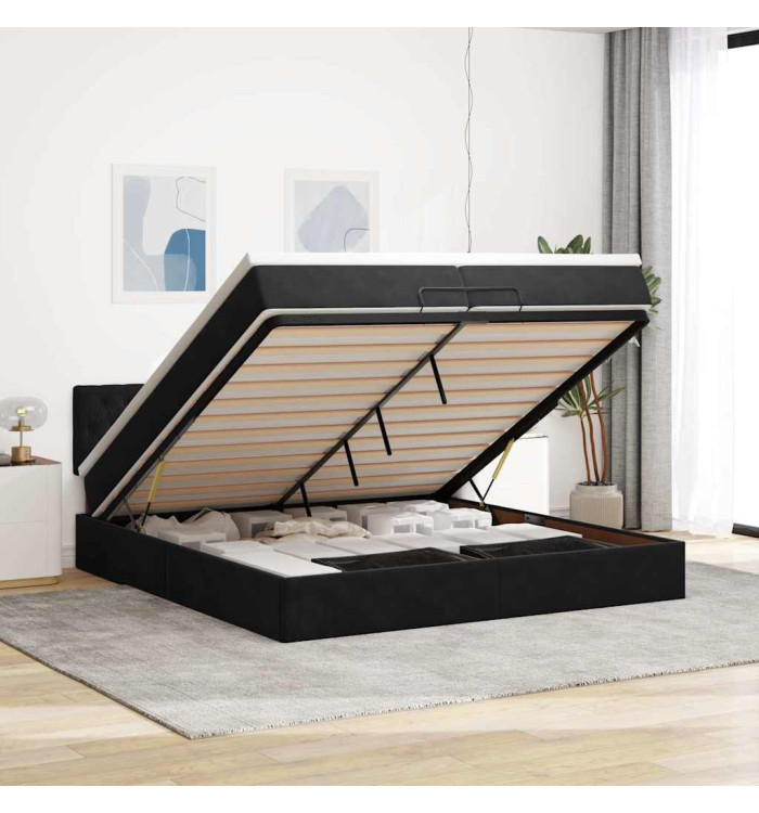 Cadre de lit ottoman avec matelas noir 200x200 cm velours | Mobilier & Déco