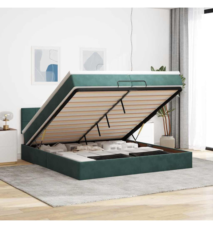 Cadre de lit ottoman avec matelas vert foncé 200x200 cm velours | Mobilier & Déco