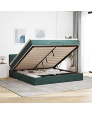 Cadre de lit ottoman avec matelas vert foncé 200x200 cm velours | Mobilier & Déco