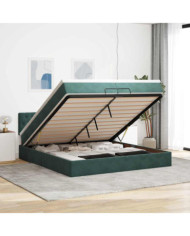 Cadre de lit ottoman avec matelas vert foncé 200x200 cm velours | Mobilier & Déco
