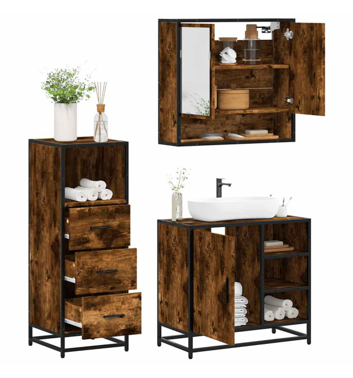 Ensemble de meubles de salle de bain 3 pcs Chêne fumé | Mobilier & Déco